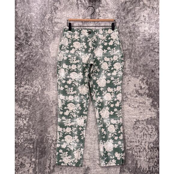 WILDFANG Pants 0 Womens The Essential Trouser Green Floral Plaid - Picture 1 of 7